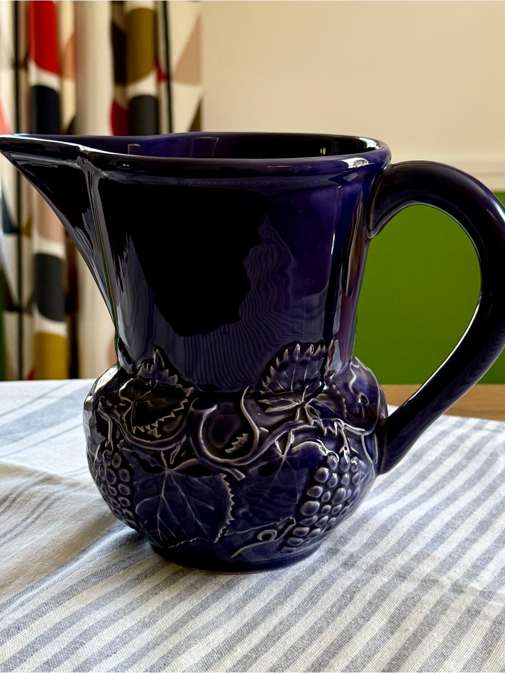 Vintage Bordallo Pinheiro Portugal Purple Pitcher w/Grapes Vines Leaves, 7" Tall